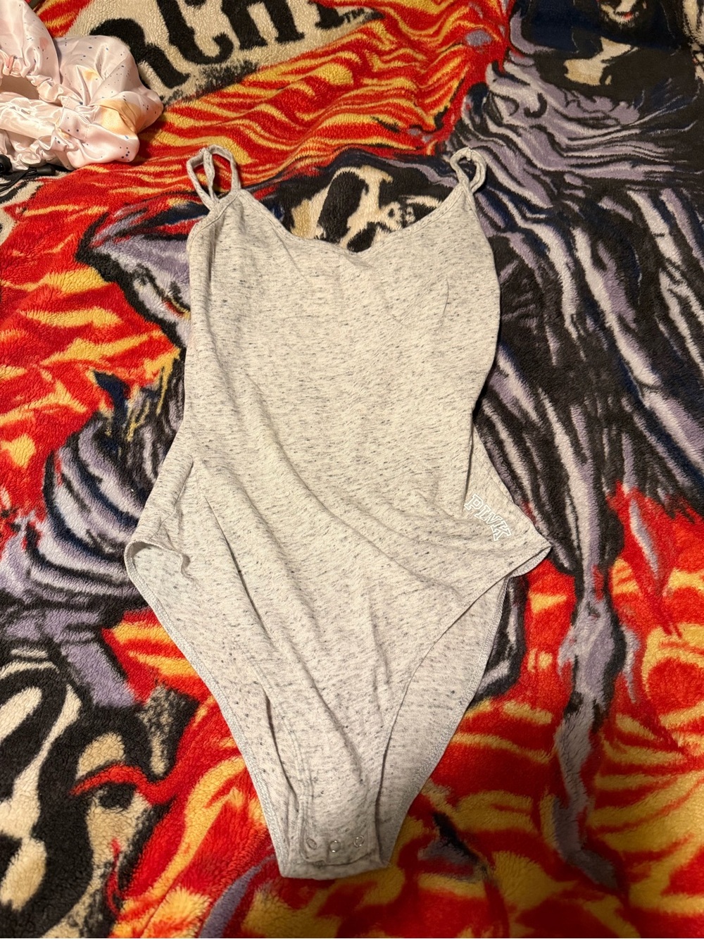 PINK Victoria's Secret Light Heather Gray Spaghetti-Strap Bodysuit